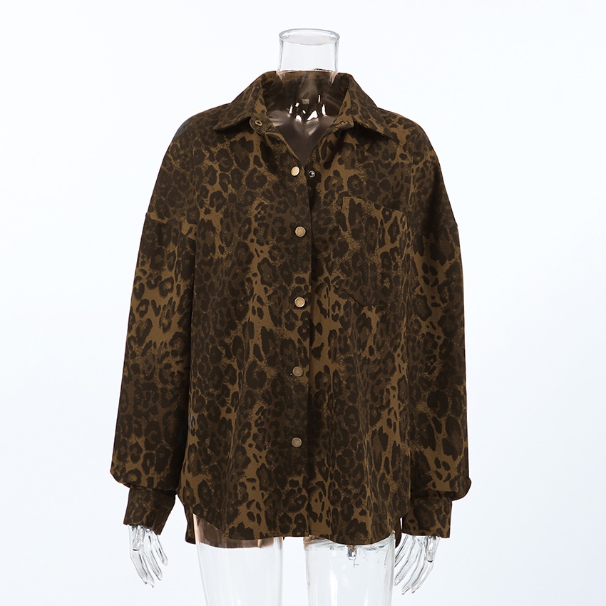Camicia-giacca da donna oversize con stampa leopardata e bottoni