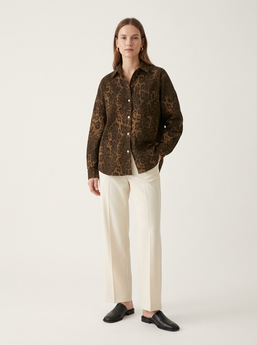 Camicia-giacca da donna oversize con stampa leopardata e bottoni