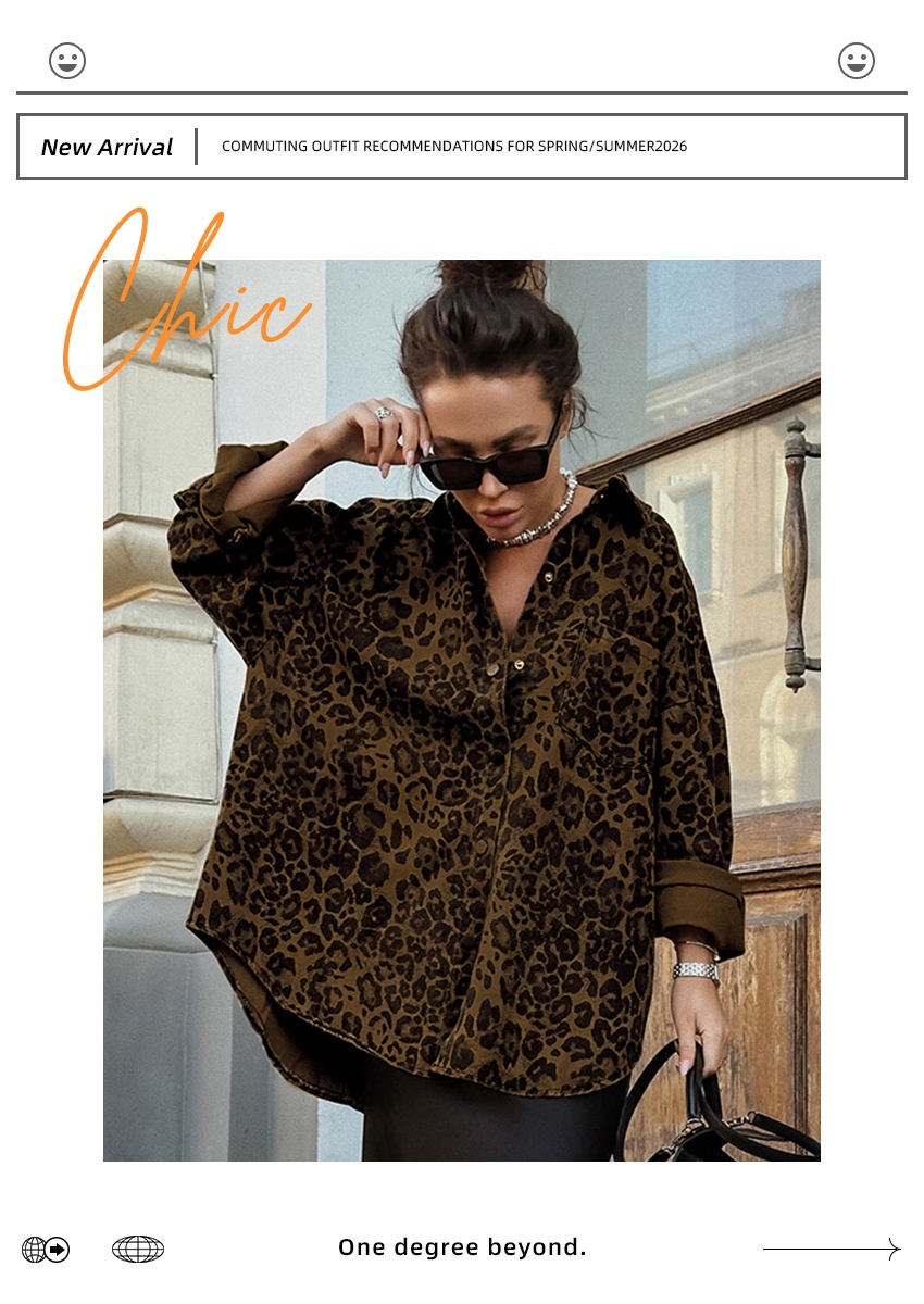 Camicia-giacca da donna oversize con stampa leopardata e bottoni