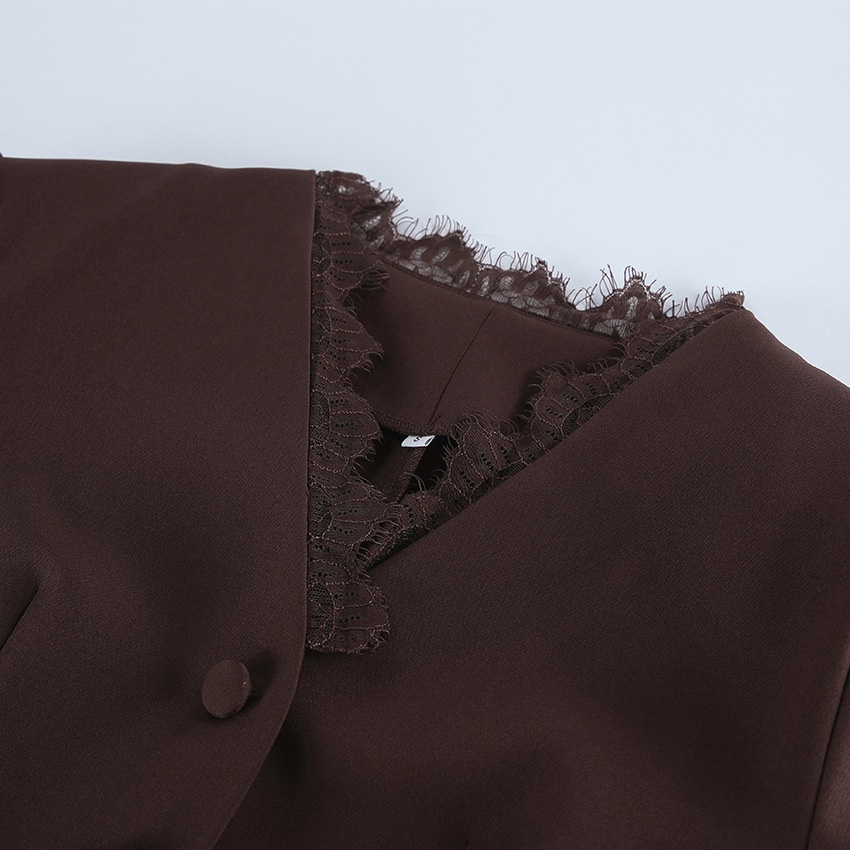 Blazer da donna a maniche lunghe con scollo a girocollo e bordo in pizzo