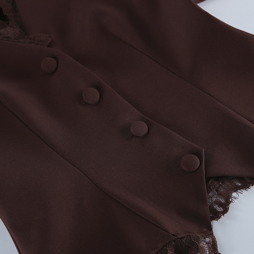Blazer da donna a maniche lunghe con scollo a girocollo e bordo in pizzo