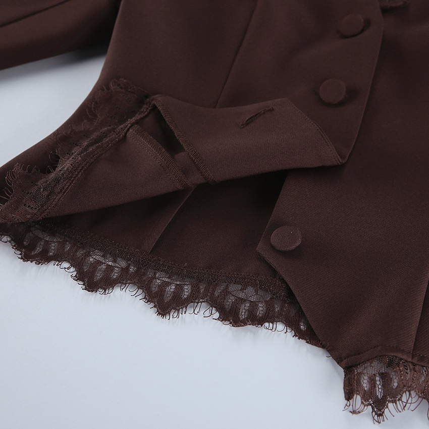 Blazer da donna a maniche lunghe con scollo a girocollo e bordo in pizzo