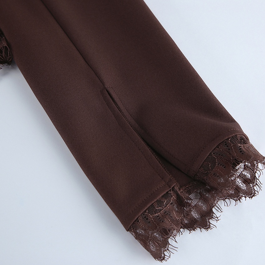 Blazer da donna a maniche lunghe con scollo a girocollo e bordo in pizzo