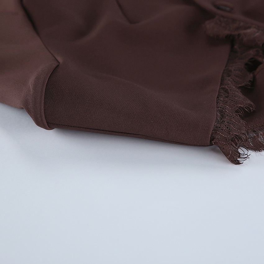 Blazer da donna a maniche lunghe con scollo a girocollo e bordo in pizzo