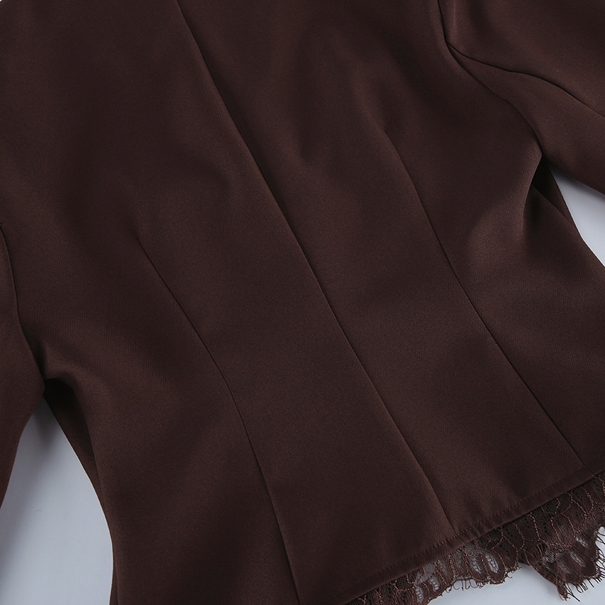Blazer da donna a maniche lunghe con scollo a girocollo e bordo in pizzo