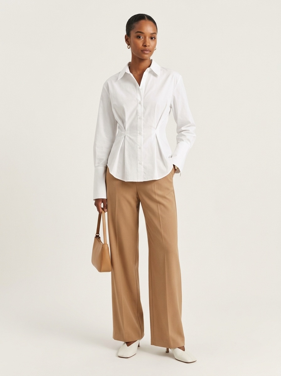 Camicia a maniche lunghe con vita plissettata e chiusura a bottoni