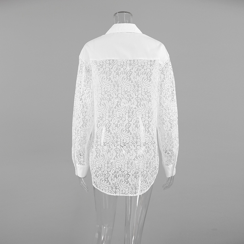 Camicia da donna a maniche lunghe con bottoni e inserti in pizzo a contrasto