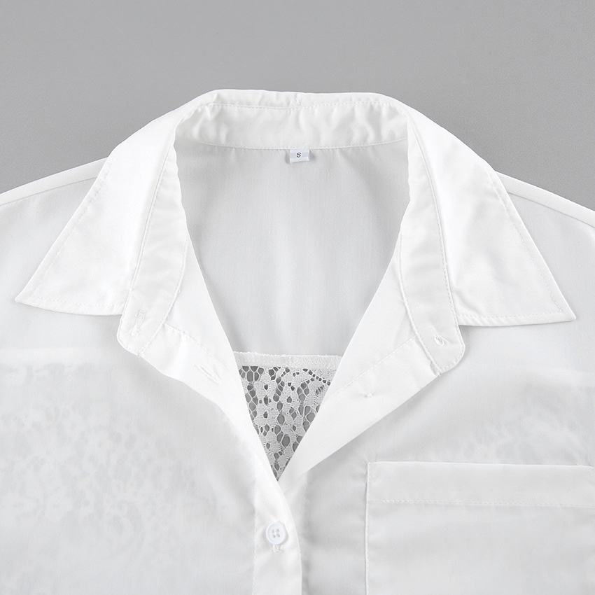 Camicia da donna a maniche lunghe con bottoni e inserti in pizzo a contrasto