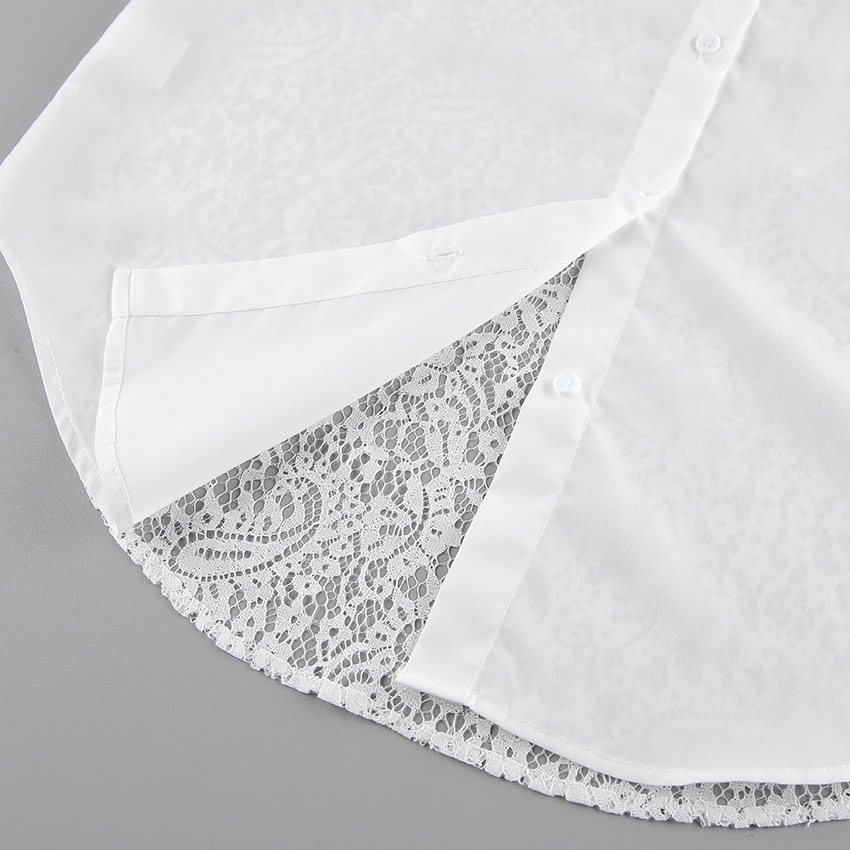 Camicia da donna a maniche lunghe con bottoni e inserti in pizzo a contrasto