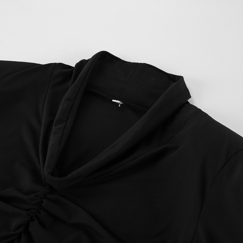 Top da donna a maniche lunghe con drappeggio e allacciatura frontale