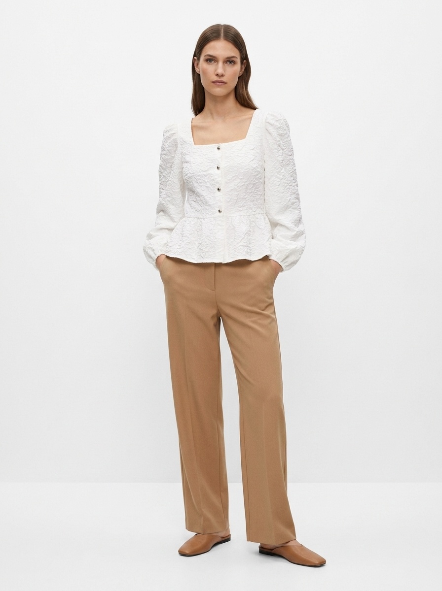 Camicetta peplo con scollo quadrato in jacquard floreale