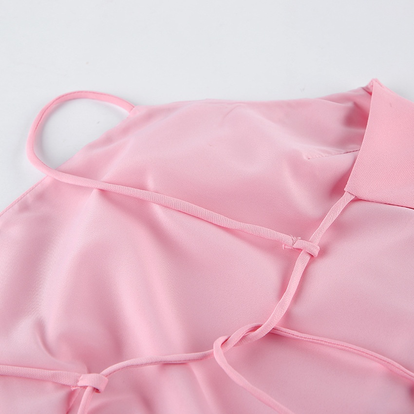 Débardeur rose à basque drapée - Modèle à nouer dans le dos