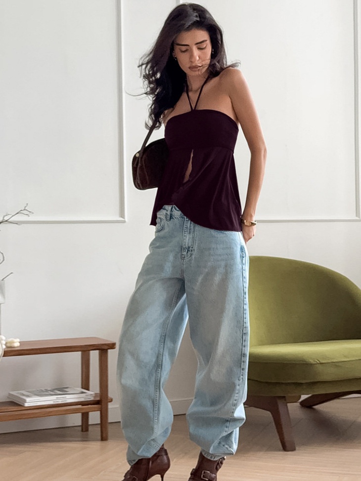 Haut bandeau dos nu à ourlet asymétrique - Cerise noire