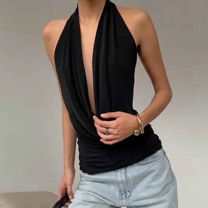 Haut dos nu chic à col bénitier drapé