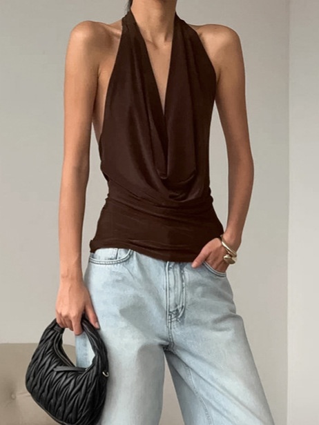 Haut dos nu chic à col bénitier drapé