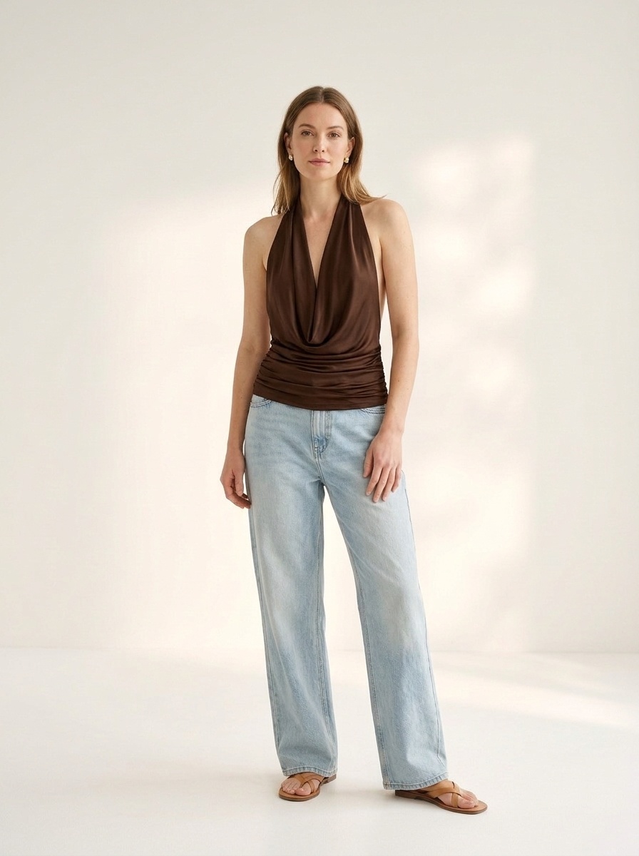 Haut dos nu chic à col bénitier drapé