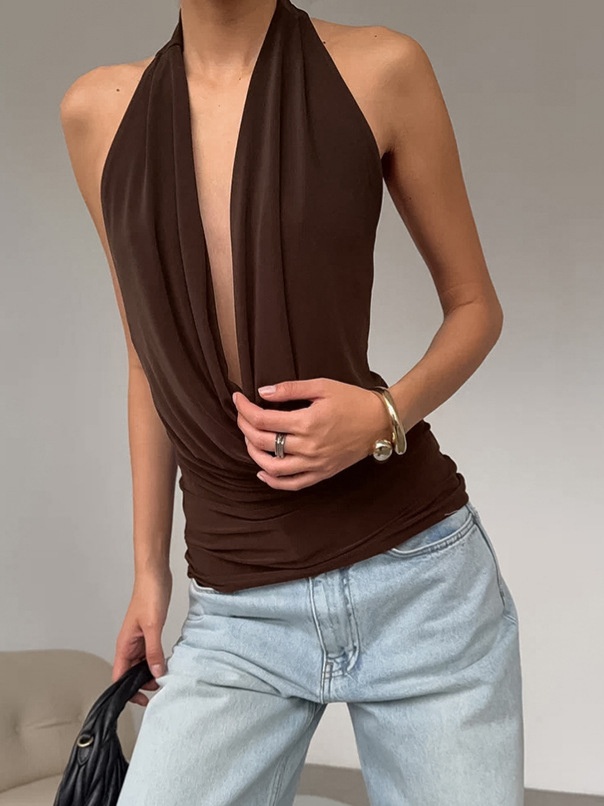 Haut dos nu chic à col bénitier drapé