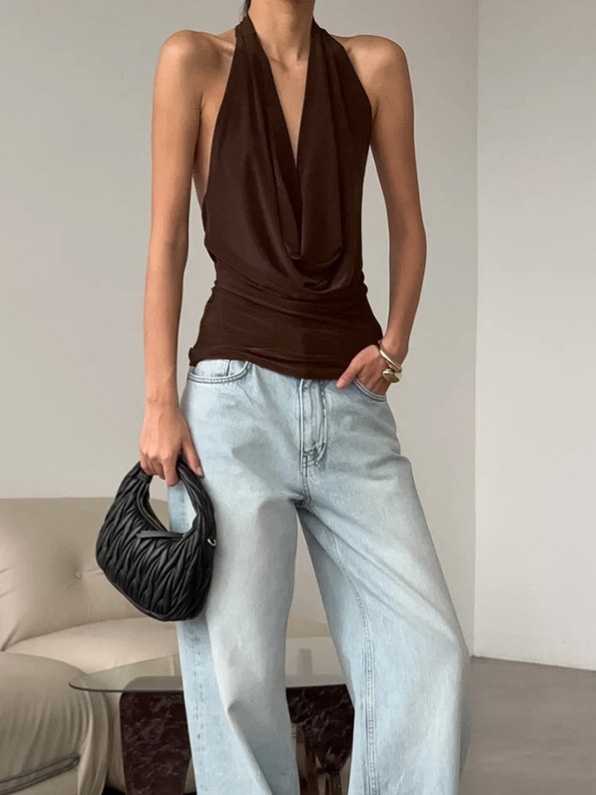 Haut dos nu chic à col bénitier drapé