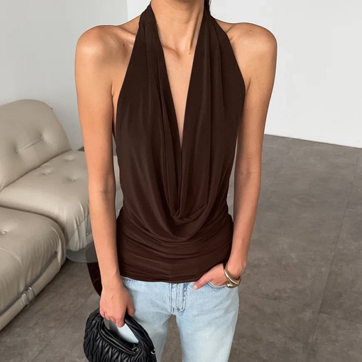Haut dos nu chic à col bénitier drapé