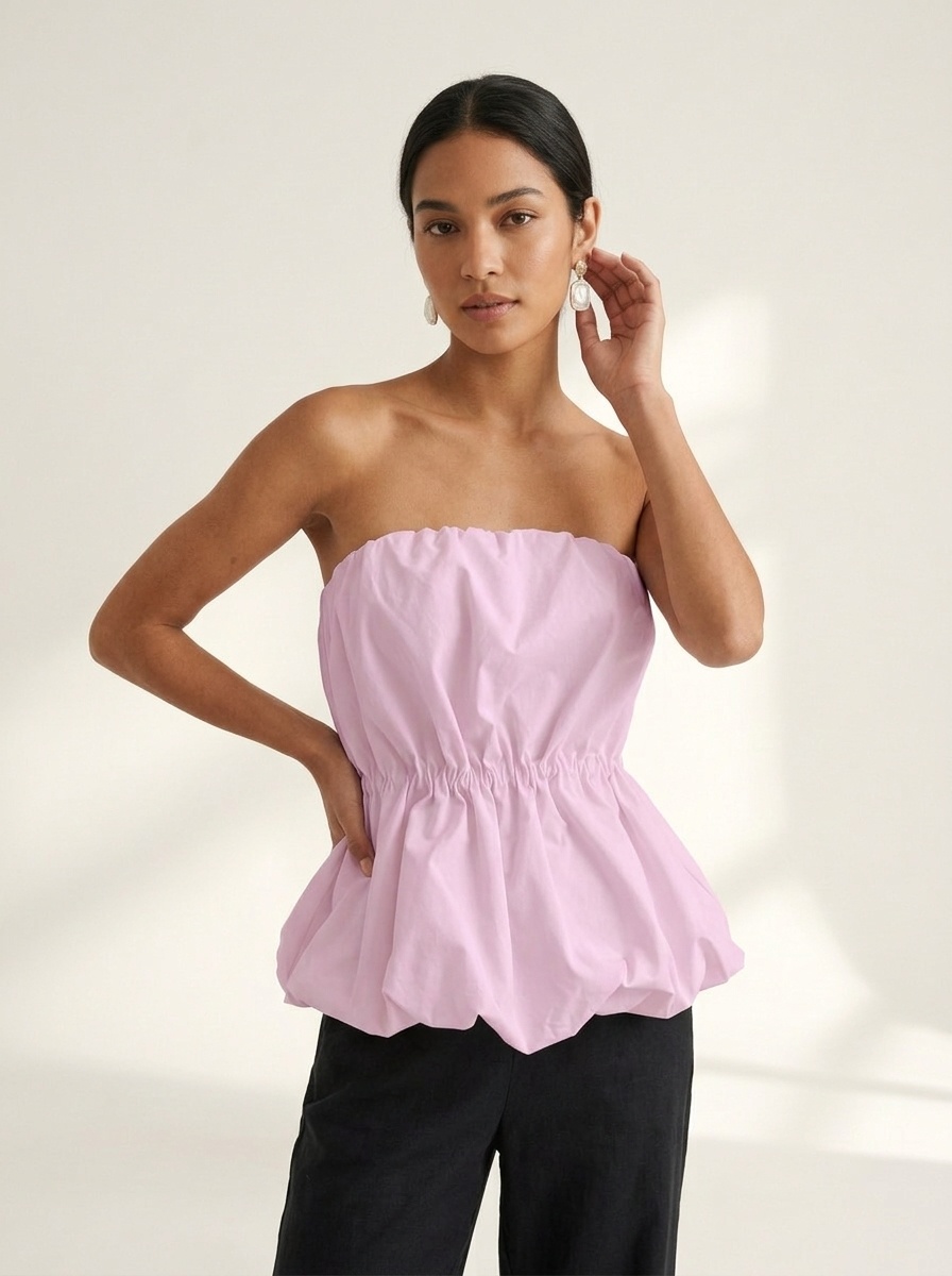 Top péplum froncé sans bretelles - Chic et tendance