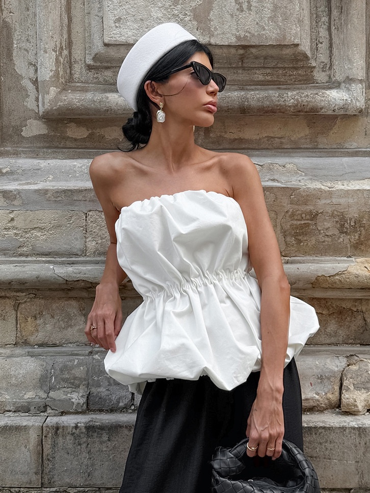 Top péplum froncé sans bretelles - Chic et tendance