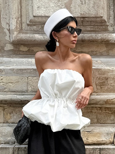 Top péplum froncé sans bretelles - Chic et tendance