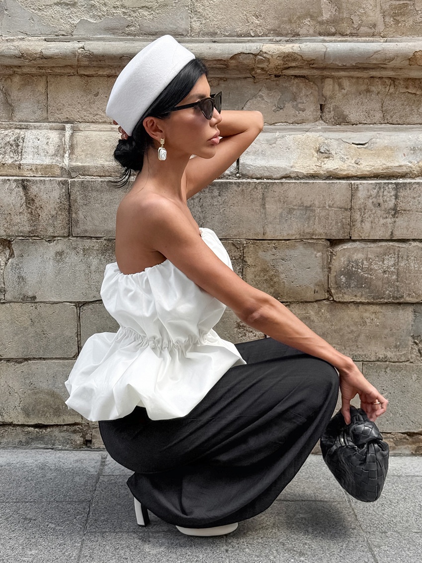 Top péplum froncé sans bretelles - Chic et tendance