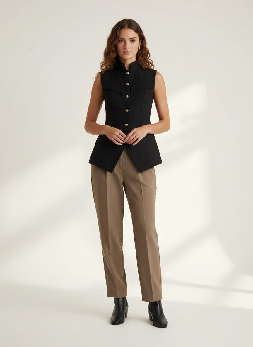 Débardeur péplum sans manches à col montant