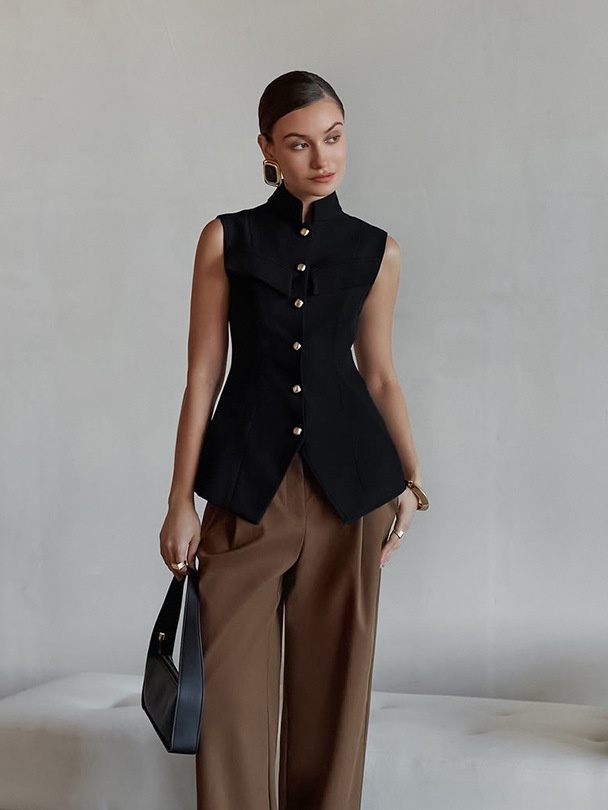 Débardeur péplum sans manches à col montant