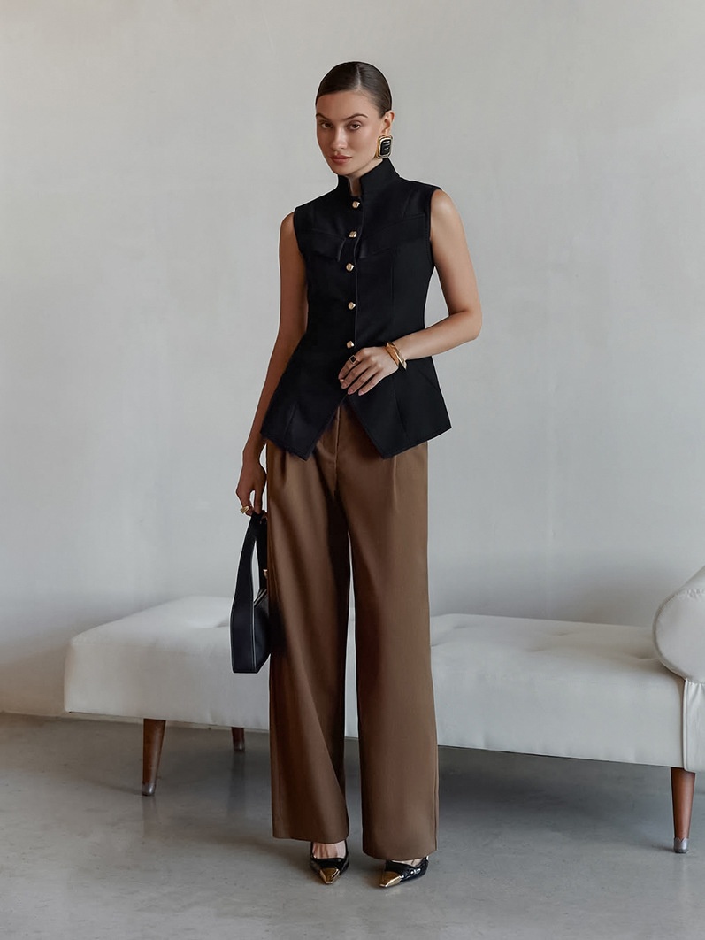 Débardeur péplum sans manches à col montant