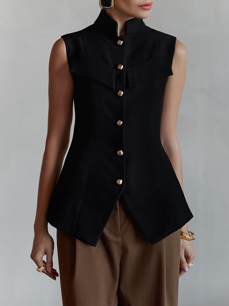 Débardeur péplum sans manches à col montant