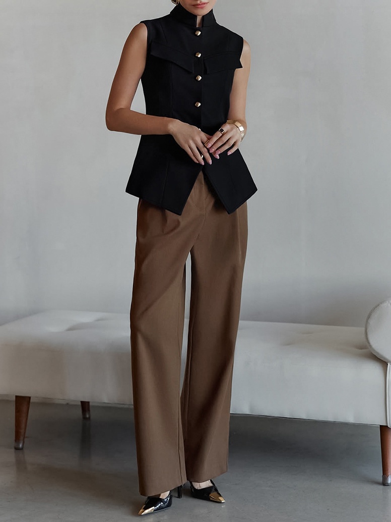 Débardeur péplum sans manches à col montant