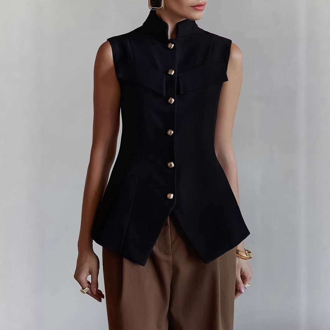 Débardeur péplum sans manches à col montant