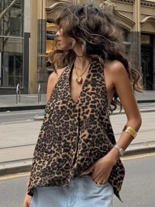 Haut dos nu imprimé léopard - Chemisier boutonné sur le devant