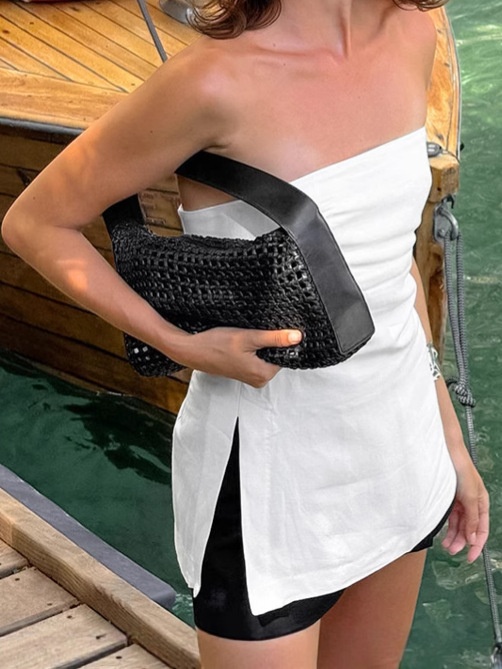 Tunique blanche bustier froncée sans bretelles