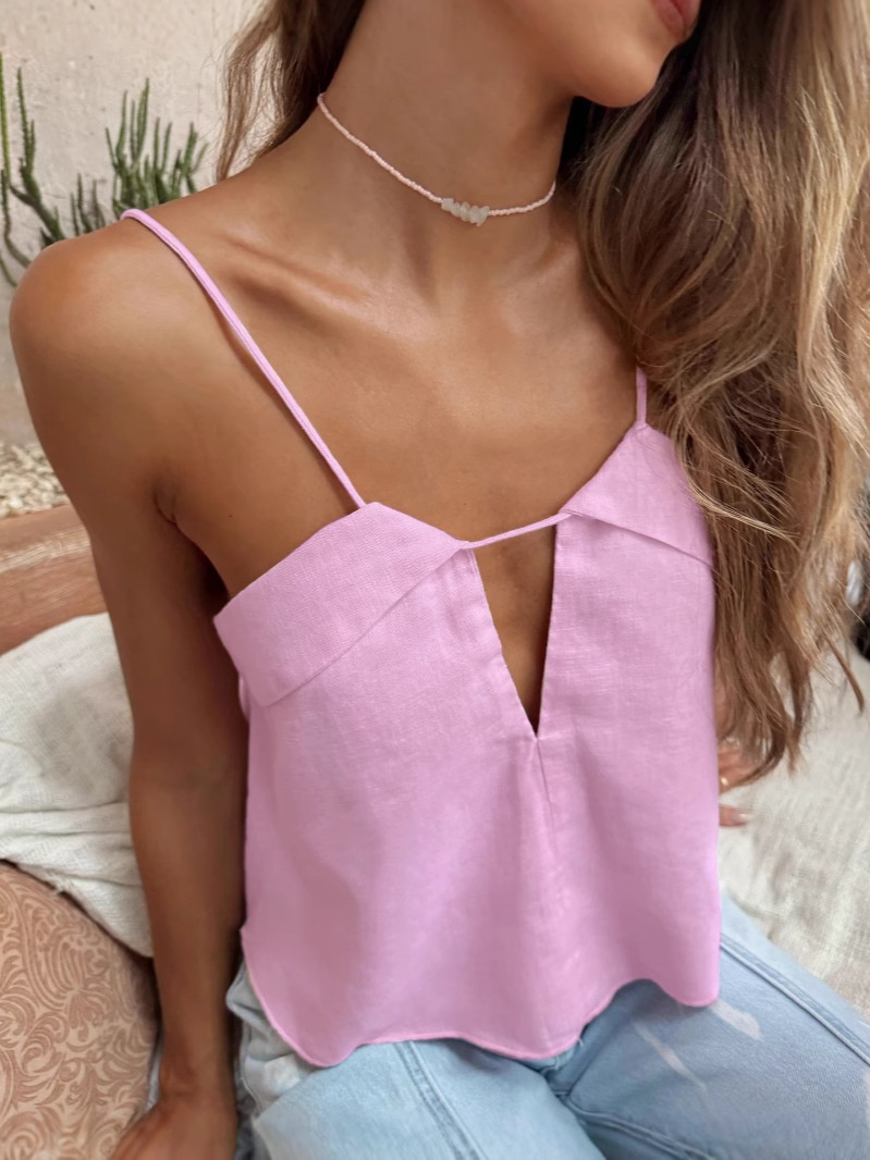 Débardeur chic à décolleté en V et découpes - Blouse à fines bretelles