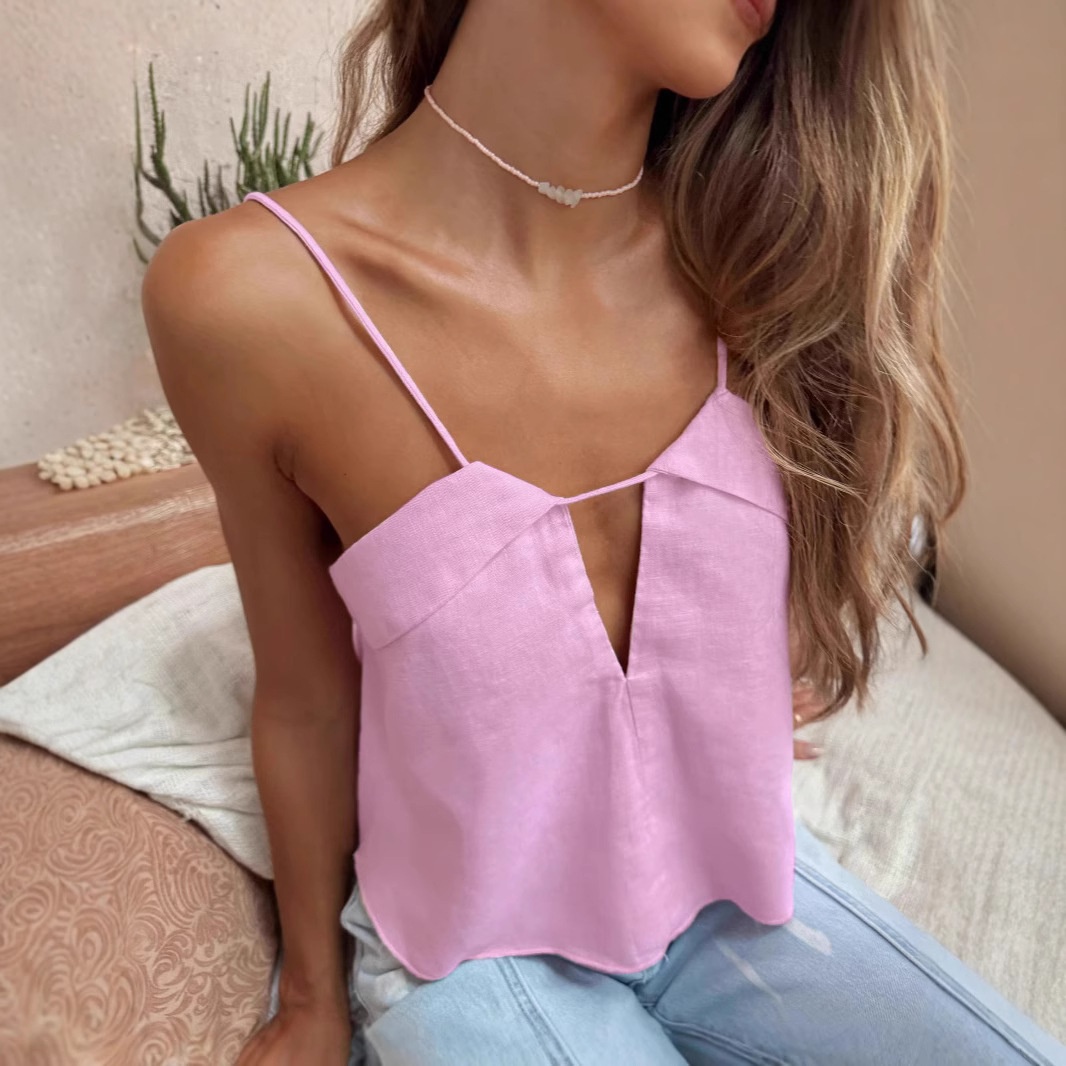 Débardeur chic à décolleté en V et découpes - Blouse à fines bretelles