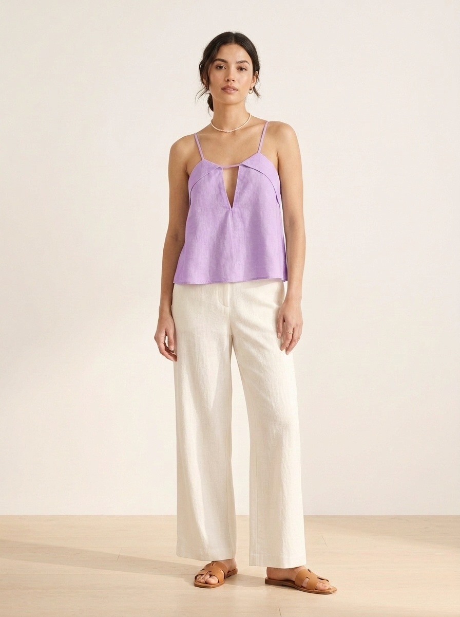 Débardeur chic à décolleté en V et découpes - Blouse à fines bretelles