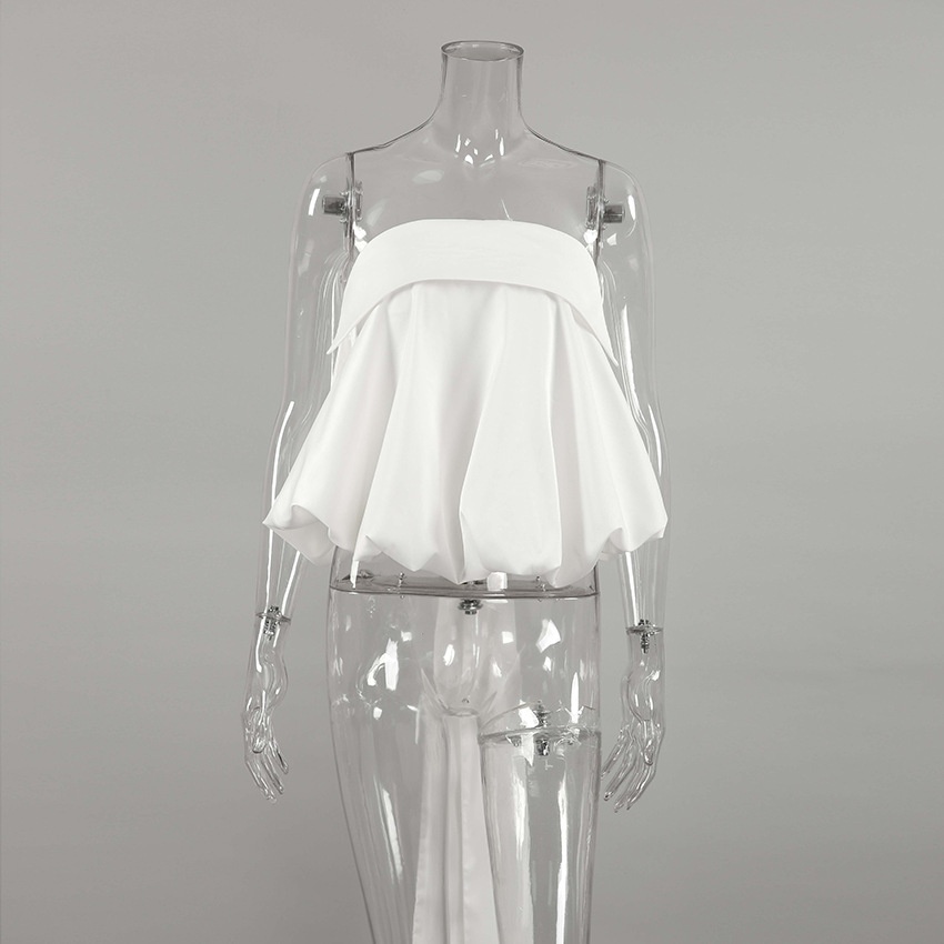 Top blanc bustier à ourlet bouffant et long nœud dans le dos