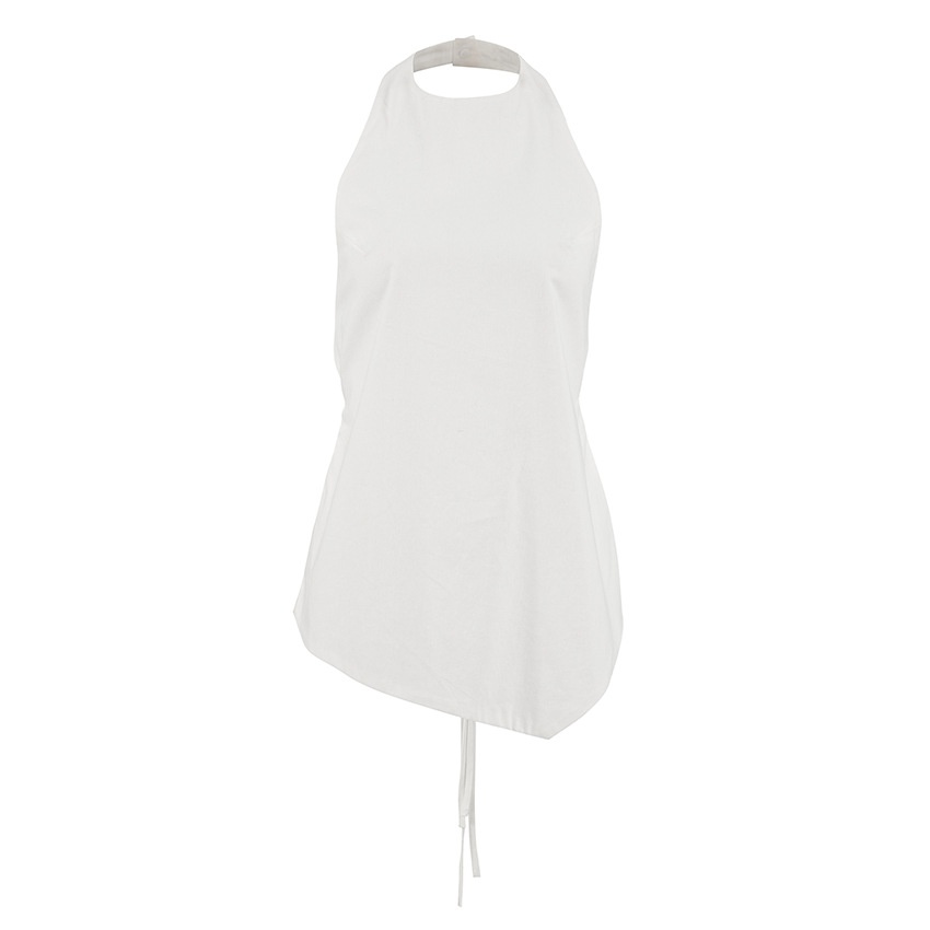 Haut asymétrique à dos nu et bretelles lacées - Mélange chic de lin blanc