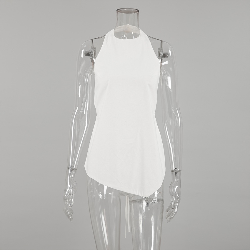 Haut asymétrique à dos nu et bretelles lacées - Mélange chic de lin blanc