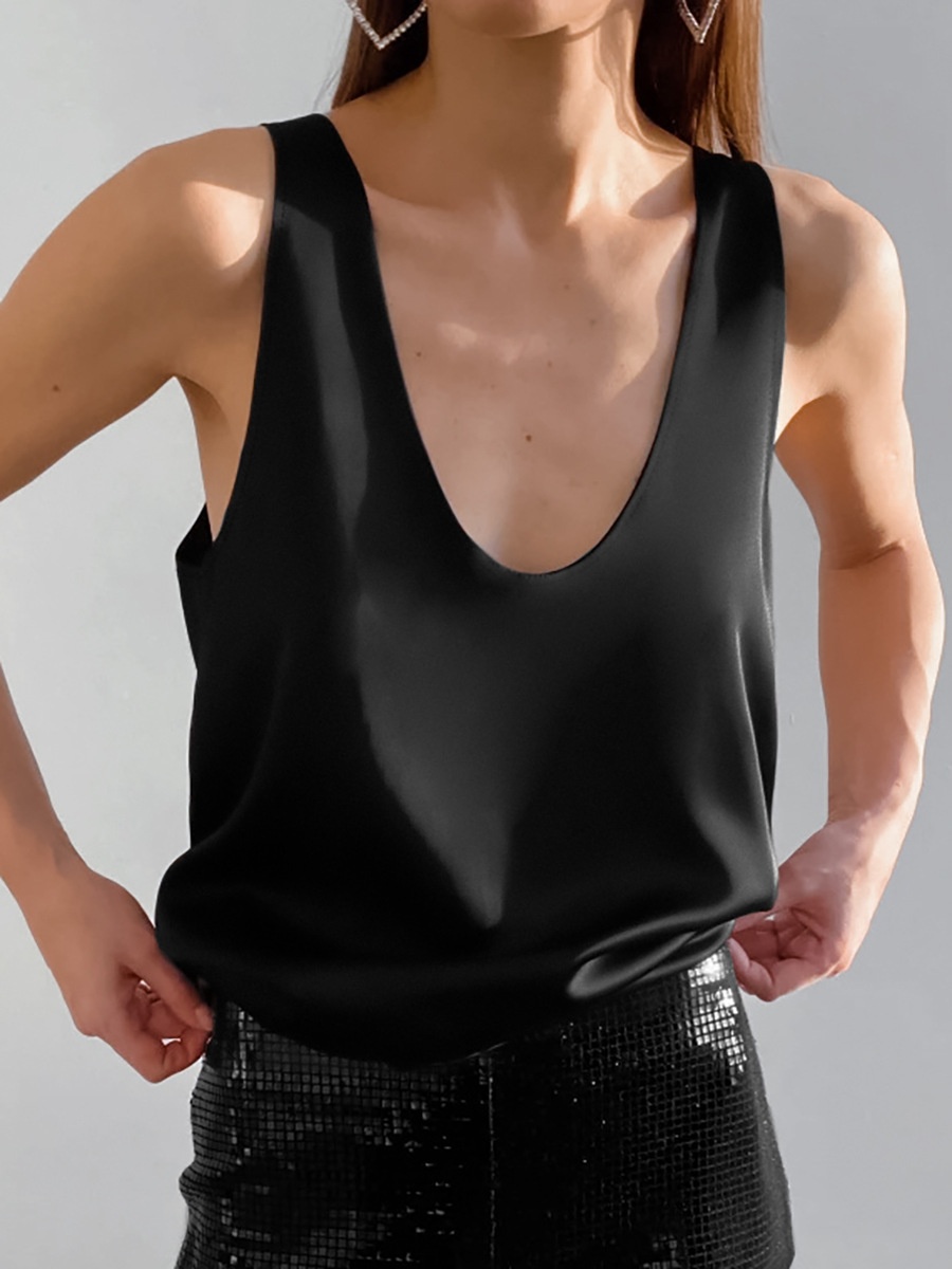 Débardeur en satin à col en V profond - Chic et polyvalent