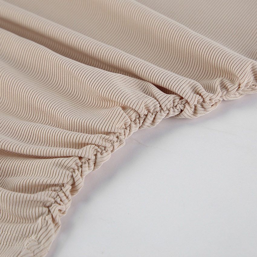 Crop top beige côtelé à fronces et manches cloche