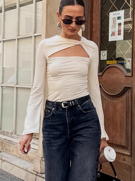 Haut à manches longues chic à découpe torsadée