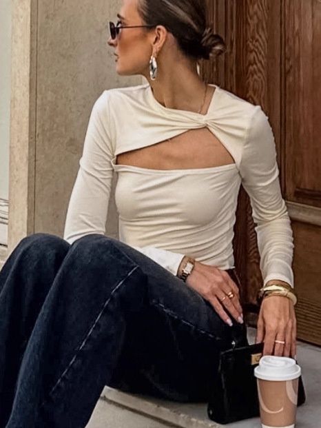 Haut à manches longues chic à découpe torsadée