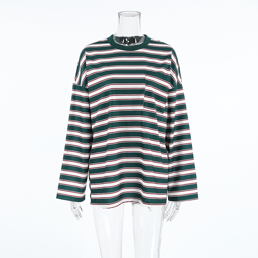 T-shirt oversize à rayures vertes et blanches à manches longues