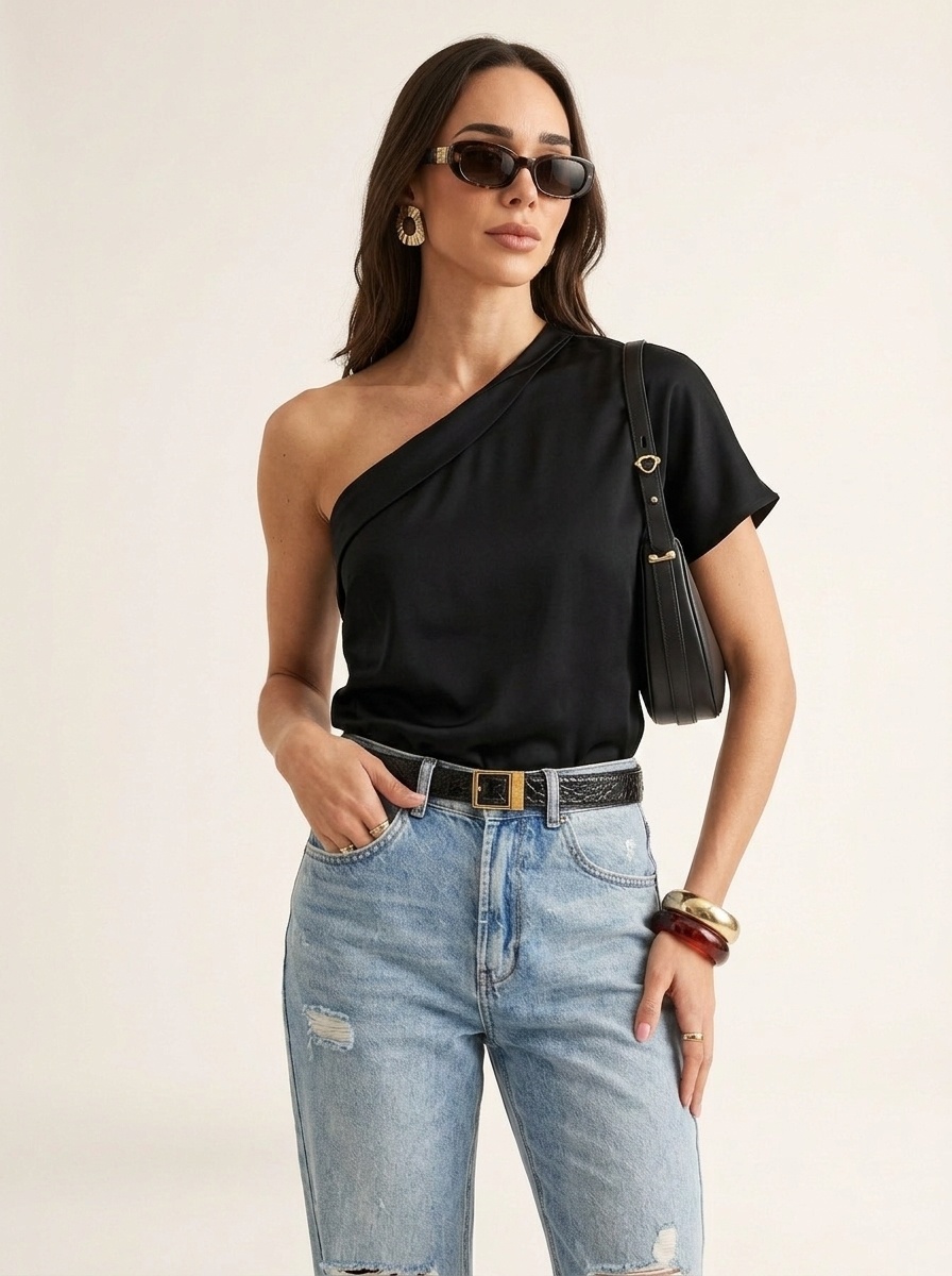 Haut élégant asymétrique en satin