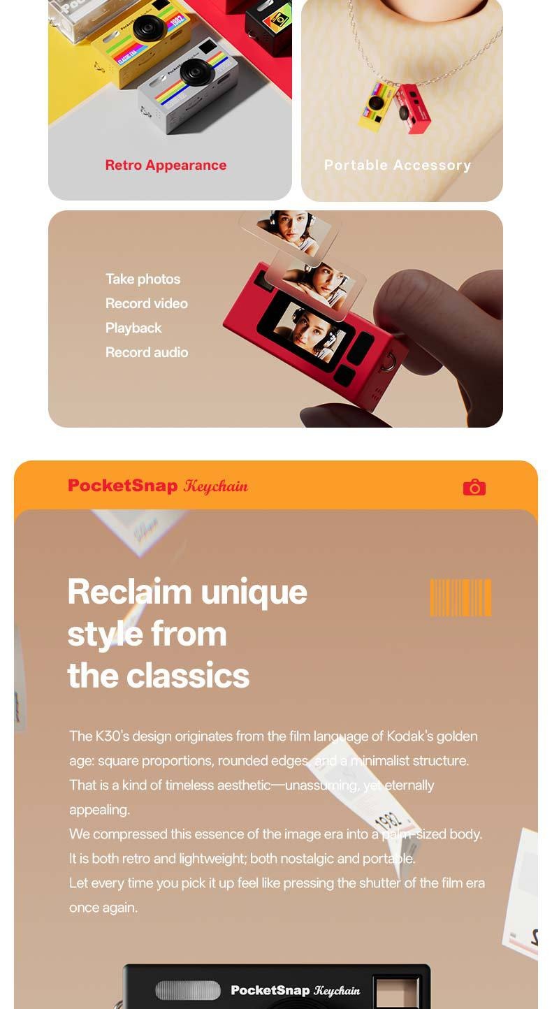 PocketSnap Retro Keychain Mini Digital Camera for Photo & Video, 320mAh Battery, 9 Unique Filters