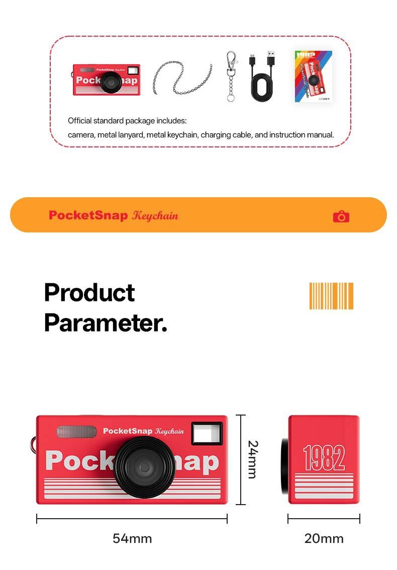 PocketSnap Retro Keychain Mini Digital Camera for Photo & Video, 320mAh Battery, 9 Unique Filters