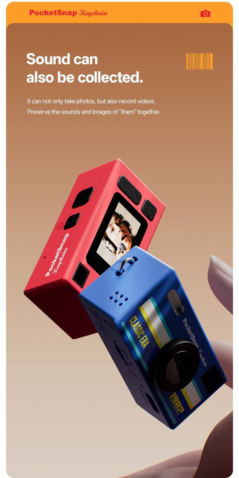 PocketSnap Retro Keychain Mini Digital Camera for Photo & Video, 320mAh Battery, 9 Unique Filters